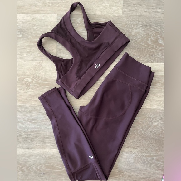 ALO Yoga Deep Plum Leggings and Top set - Picture 1 of 7